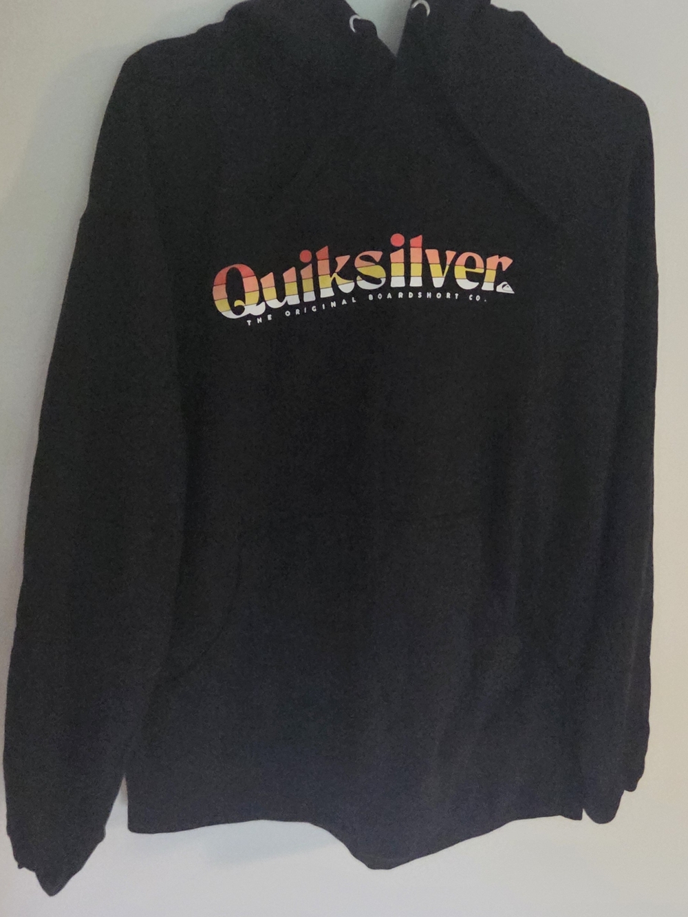 Quiksilver Black Hoodie with Yellow-Orange Gradient Logo